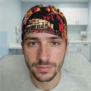 Firefighter Print Surgical Cap - Red & Black